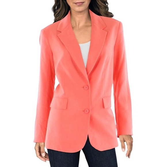 Dkny Jackets & Blazers - DKNY Coral Orange Notch Collar Pockets Blazer Jacket Women Size S